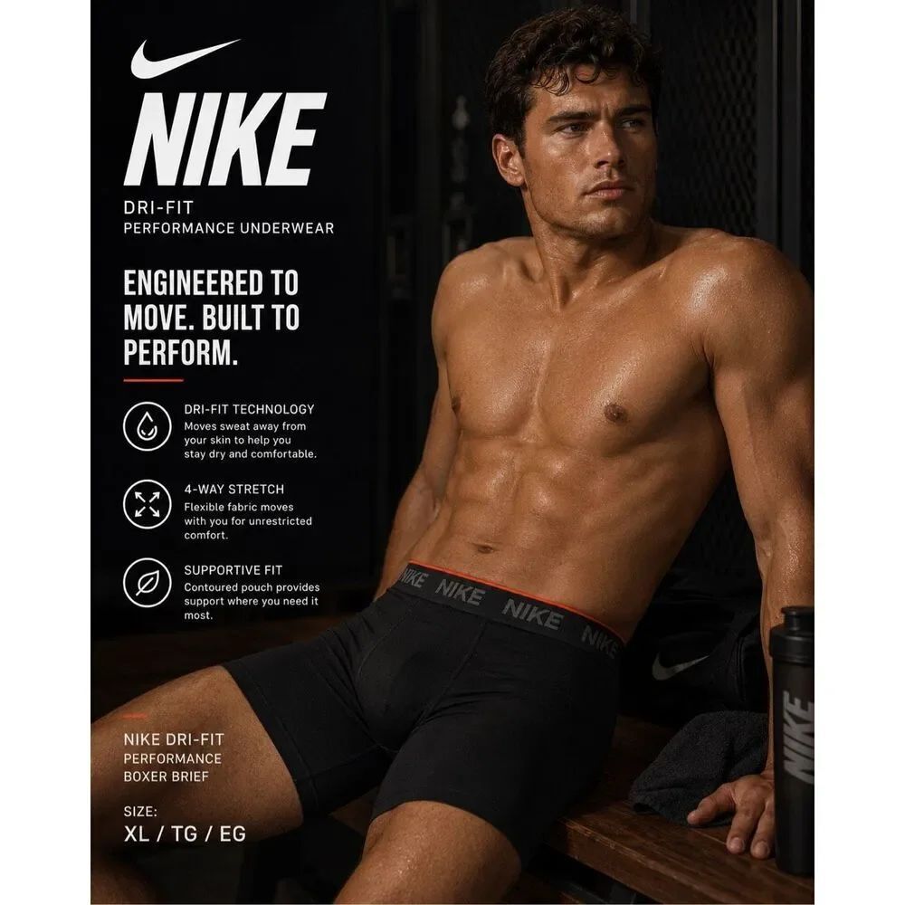 Nike Men's Dri-Fit Performance Supportive Fit Boxer Brief Underwear Black Sz XL